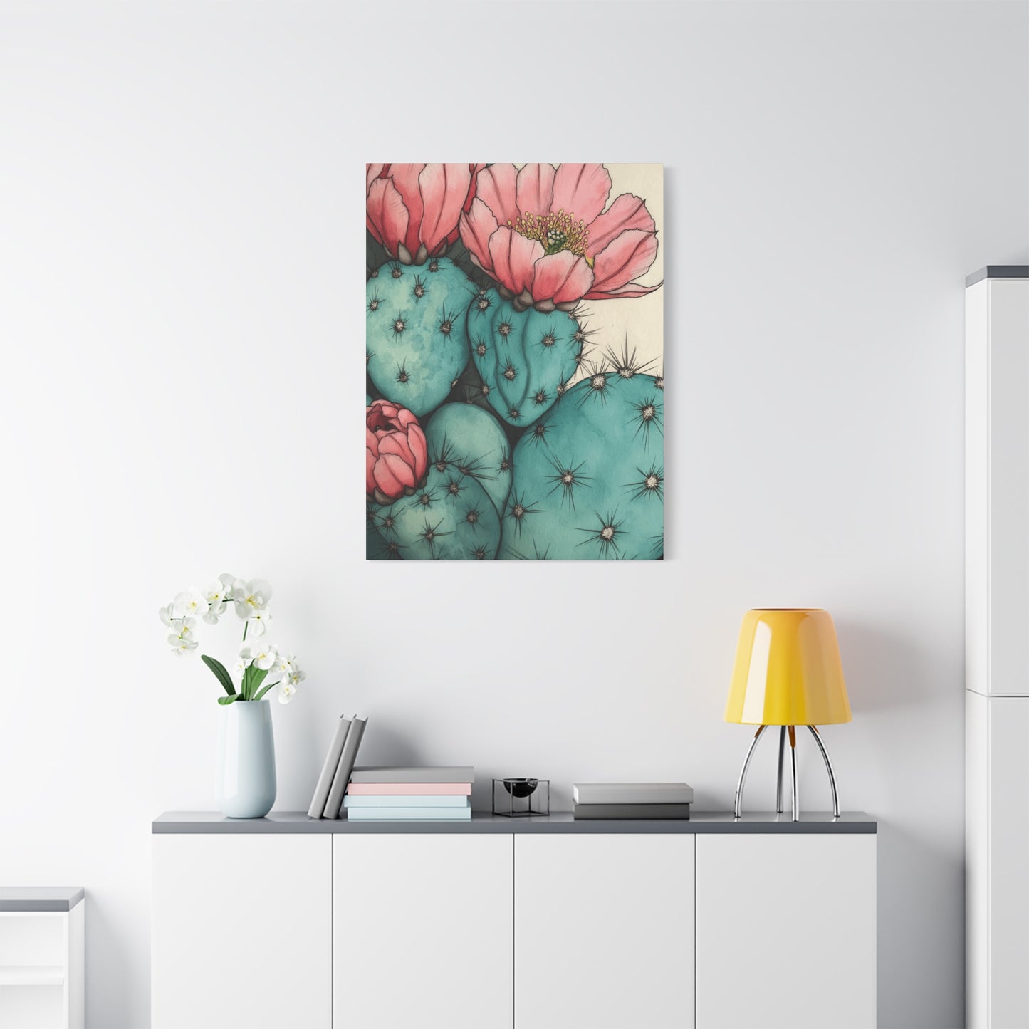 Pale Cacti and Flowers