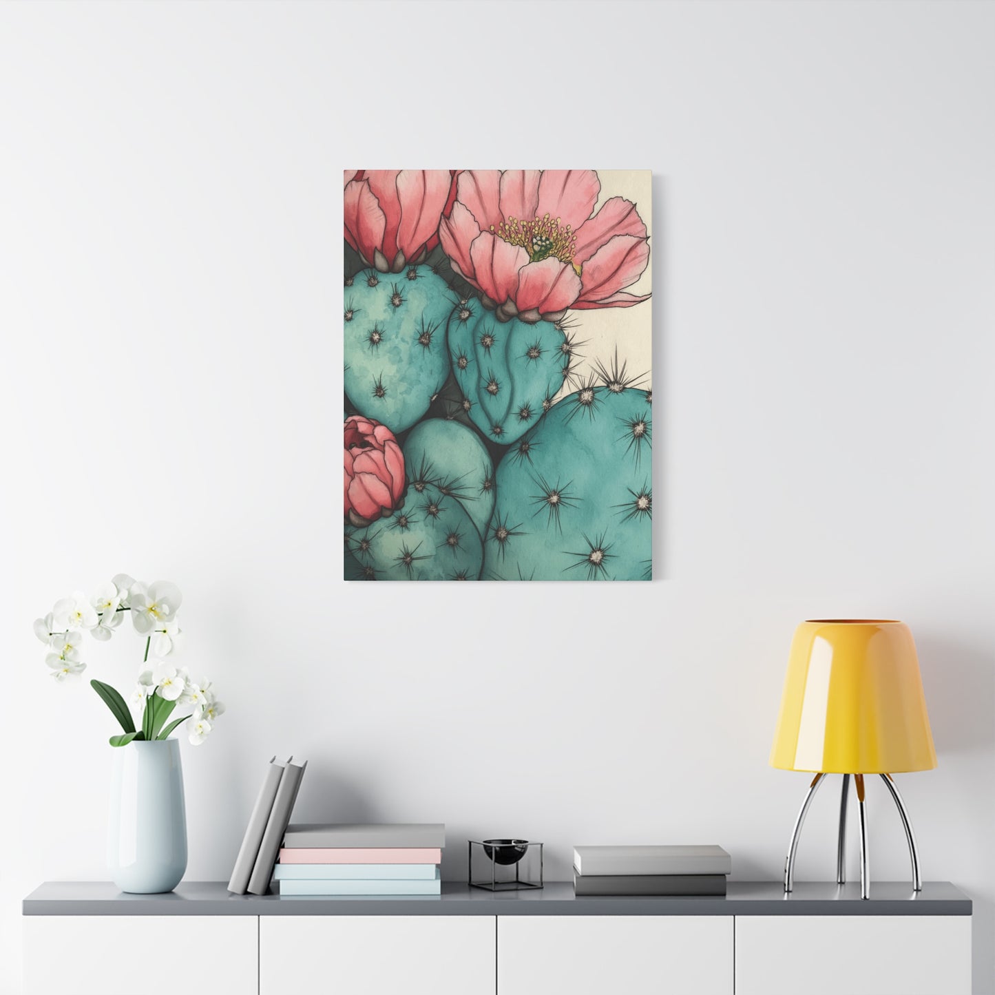 Pale Cacti and Flowers