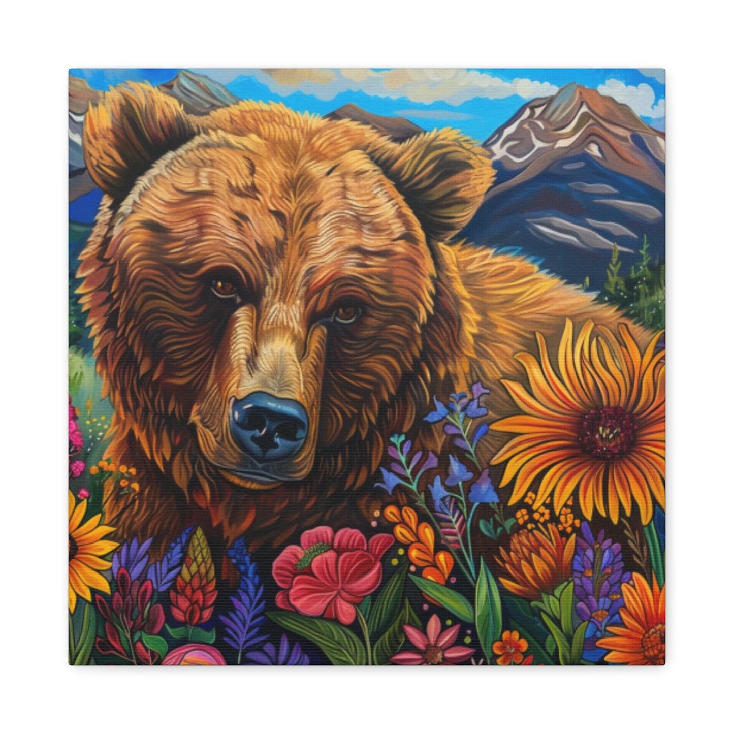 Brown Bear with Wildflowers