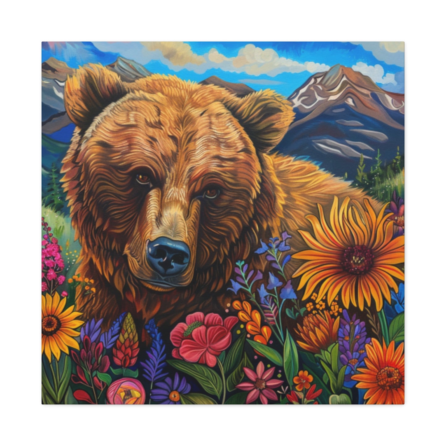 Brown Bear with Wildflowers