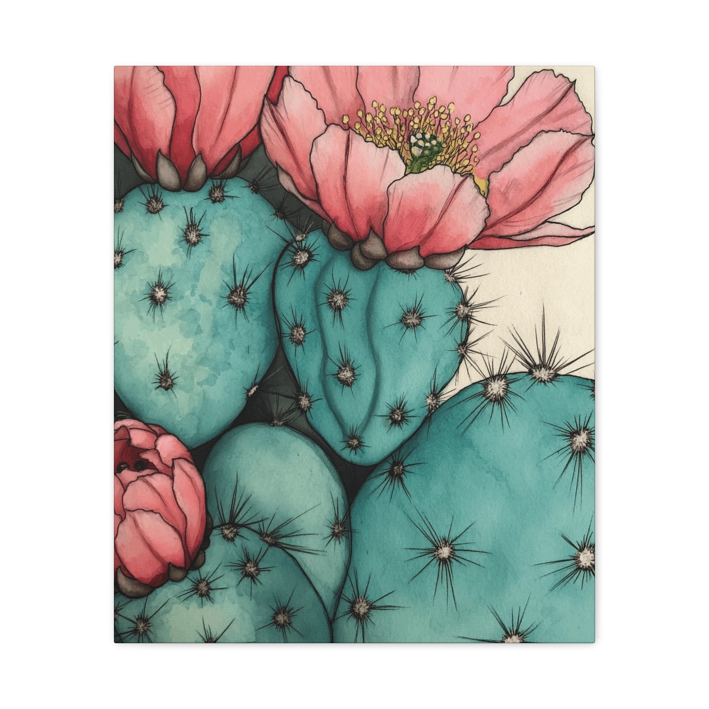 Pale Cacti and Flowers