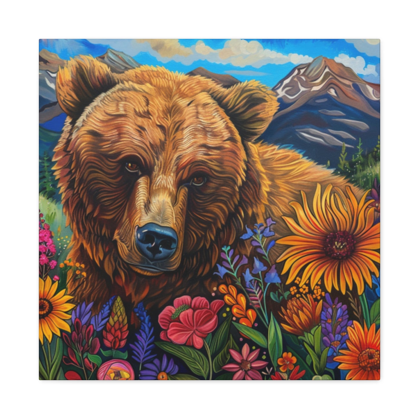 Brown Bear with Wildflowers