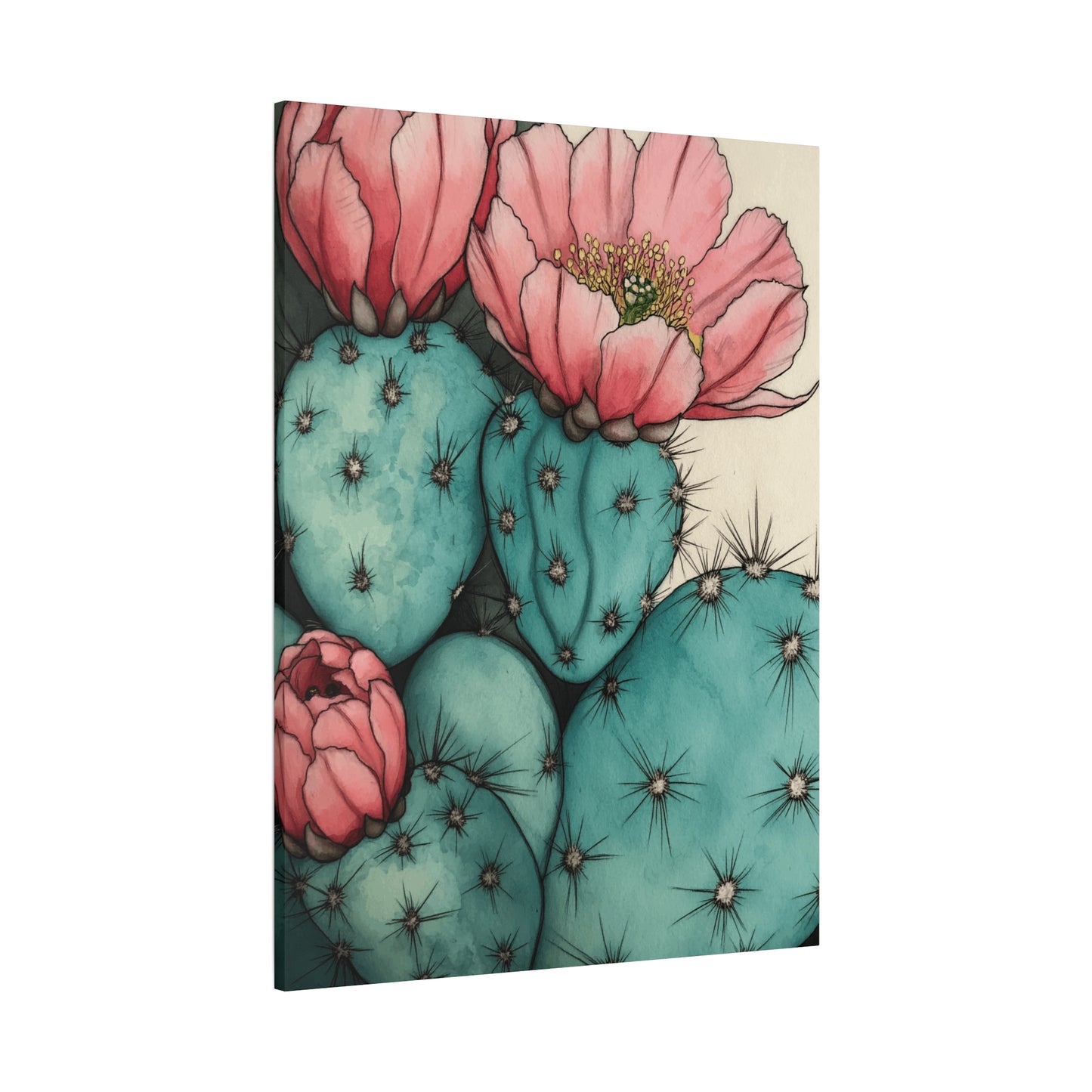 Pale Cacti and Flowers