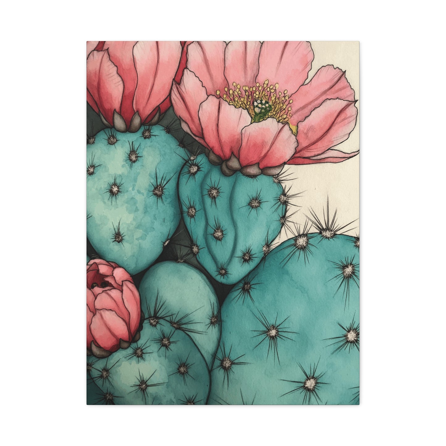 Pale Cacti and Flowers