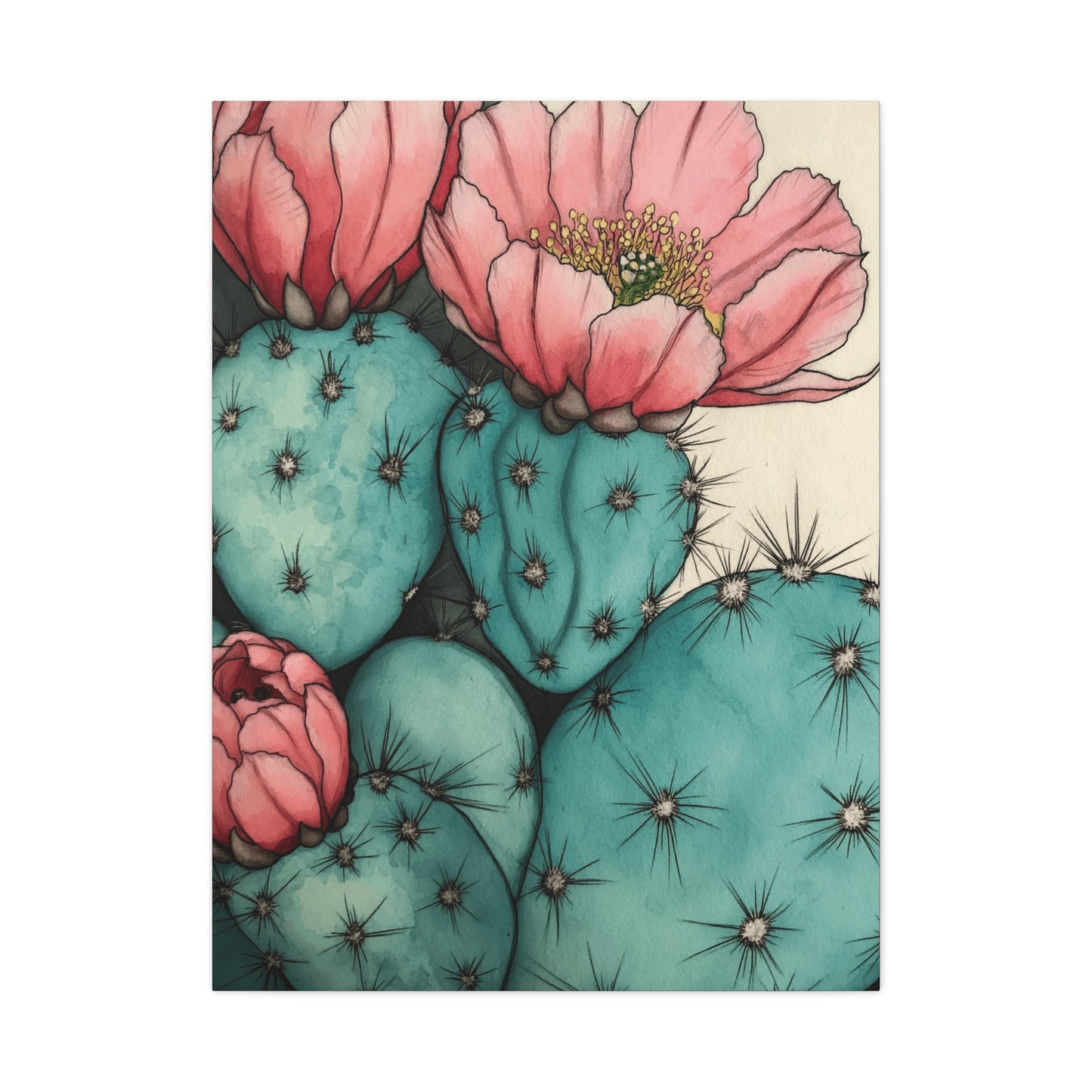 Pale Cacti and Flowers