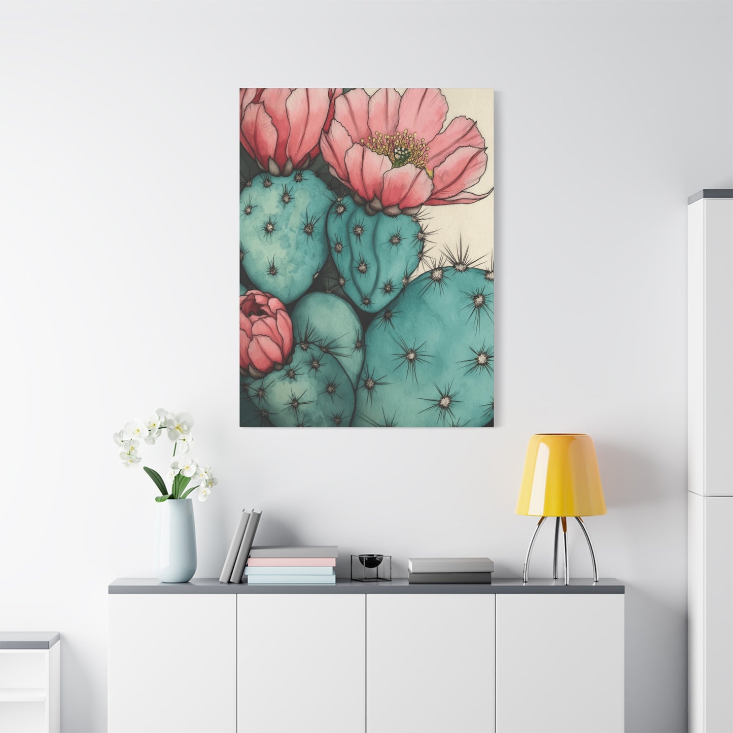 Pale Cacti and Flowers